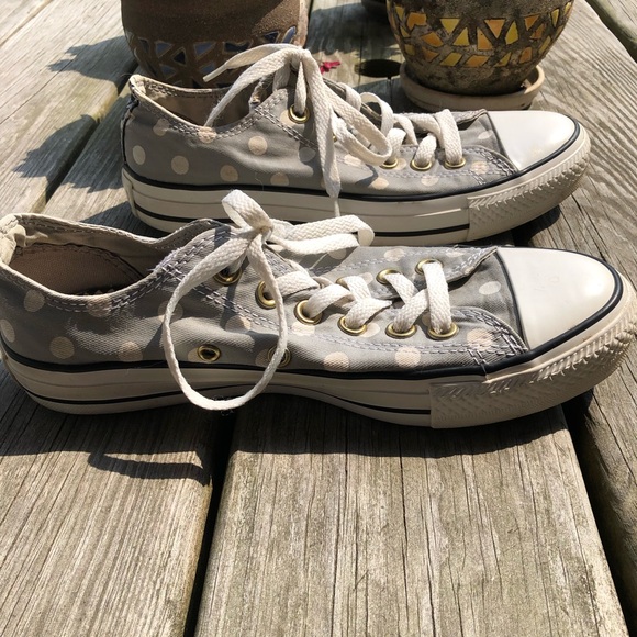 ALL STAR Converse Sneakers Gray/Blue Polka Dots / Double Tongue Women's Size 7 - Picture 5 of 13